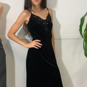 Vintage black velvet beaded formal gown maxi dress